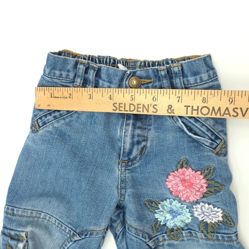 Old Navy Toddler‎ Girls Floral Cargo Jeans Vintage 2004 Blue Denim 6-12 Months